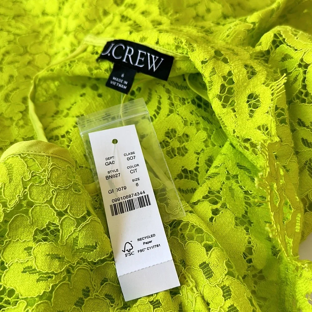 J Crew Mock Neck Lace Top in Citrine NWT Size 6
